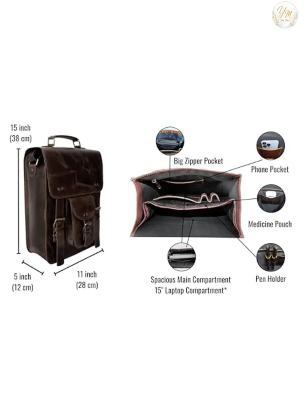 Genuine Leather Messenger Bag Laptop Crossbody Satchel Vintage Office
